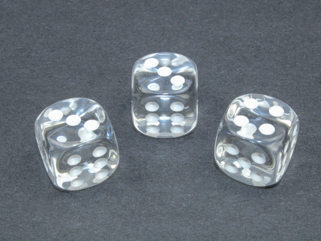 Chessex D6 Dice Translucent 16mm w/pips Clear/white d6
