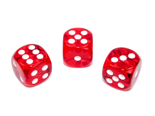 Chessex D6 Dice Translucent 16mm w/pips Red/white d6