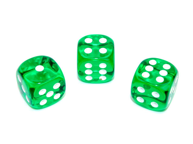 Chessex D6 Dice Translucent 16mm w/pips Green/white d6