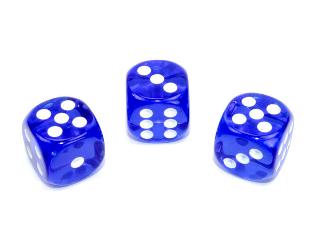 Chessex D6 Dice Translucent 16mm w/pips Blue/white d6
