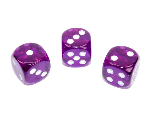 Chessex D6 Dice Translucent 16mm w/pips Purple/white d6