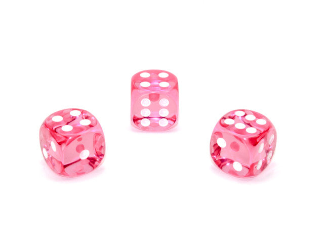 Chessex D6 Dice Translucent 16mm w/pips Pink/white d6