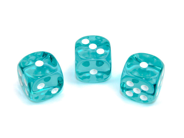 Chessex D6 Dice Translucent 16mm w/pips Teal/white d6