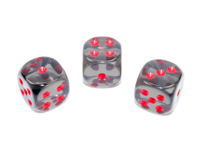 Chessex D6 Dice Translucent 16mm w/pips Smoke/red d6