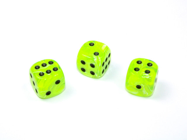 Chessex D6 Dice Vortex 12mm w/pips Bright Green w/black d6