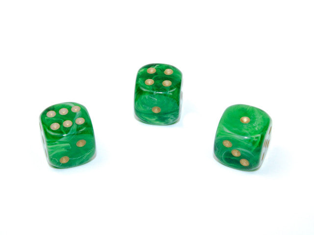 Chessex D6 Dice Vortex 12mm w/pips Green/gold d6