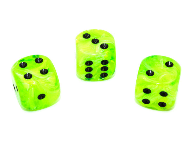 Chessex D6 Dice Vortex 16mm w/pips Bright Green/black d6