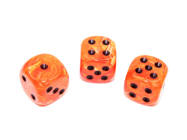 Chessex D6 Dice Vortex 16mm w/pips Orange/black d6