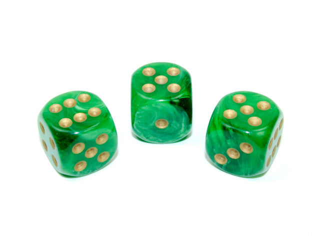 Chessex D6 Dice Vortex 16mm w/pips Green/gold d6