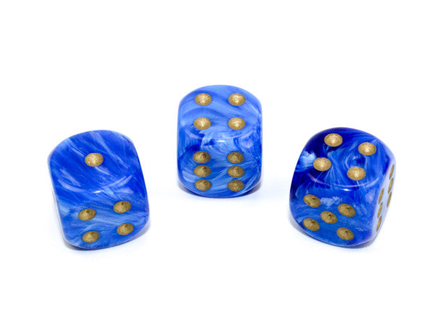 Chessex D6 Dice Vortex 16mm w/pips Blue/gold d6