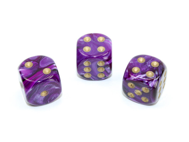 Chessex D6 Dice Vortex 16mm w/pips Purple/gold d6