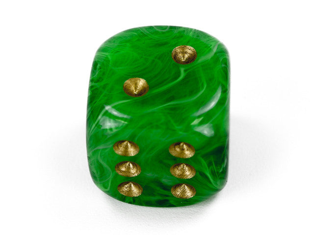 Chessex D6 Dice Vortex 20mm w/pips Green/gold d6