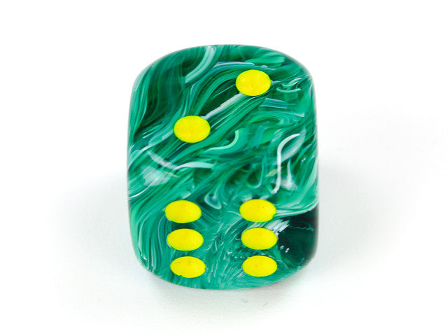 Chessex D6 Dice Vortex 20mm w/pips Malachite Green/yellow d6