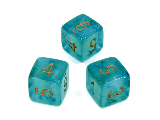 Chessex D6 Dice Borealis Polyhedral Teal/gold d6 w/#s