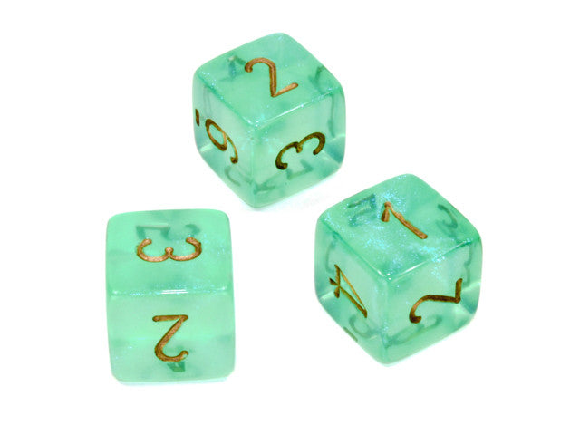 Chessex D6 Dice Borealis Polyhedral Light Green/gold d6 w/#s