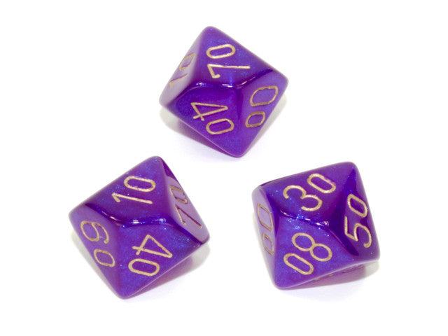 Chessex Tens 10 Dice Borealis Polyhedral Royal Purple/gold Tens 10