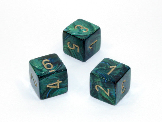 Chessex D6 Dice Scarab Polyhedral Jade/gold d6 w/#s