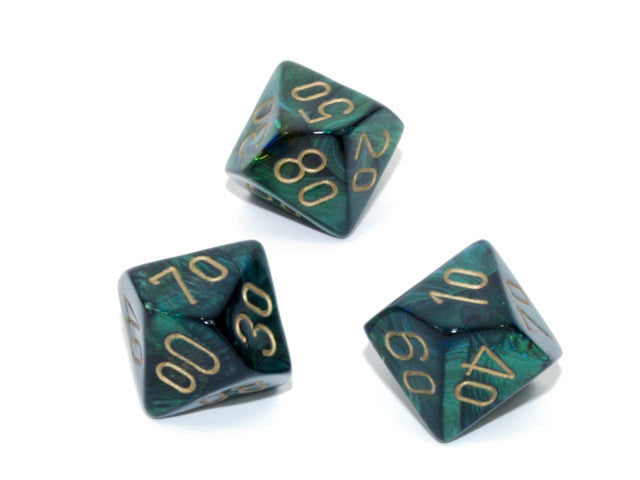 Chessex Tens 10 Dice Scarab Polyhedral Jade/gold Tens 10