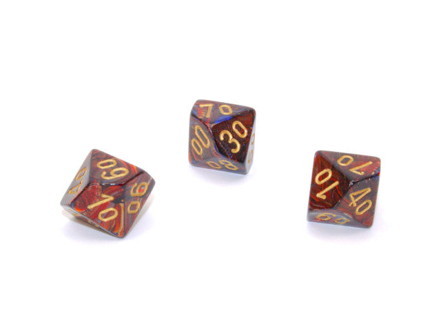 Chessex Tens 10 Dice Scarab Polyhedral Blue Blood/gold Tens 10