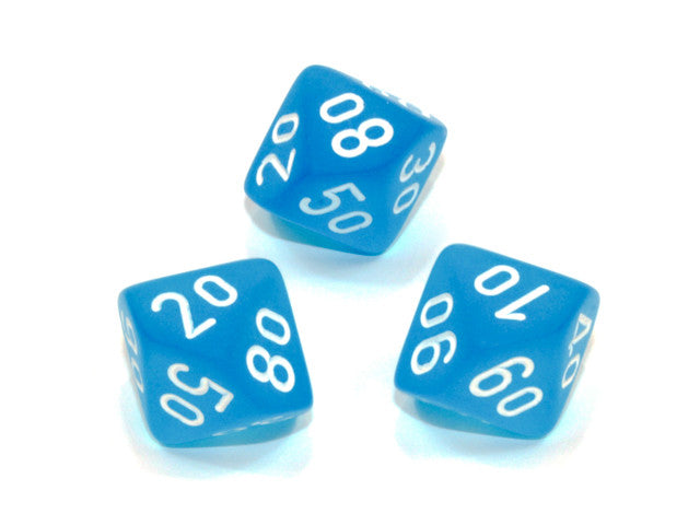 Chessex Tens 10 Dice Frosted Polyhedral Caribbean Blue/white Tens 10