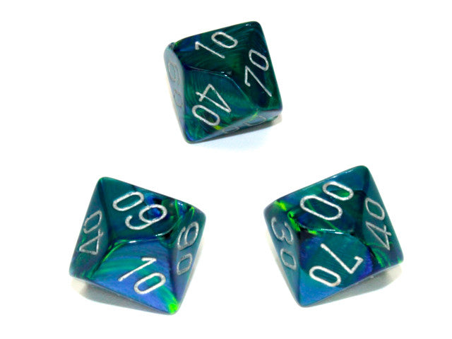 Chessex Tens 10 Dice Festive Polyhedral Green/silver Tens 10