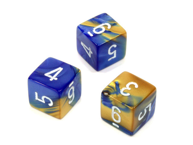 Chessex D6 Dice Gemini Polyhedral Blue-Gold/white d6 w/#s