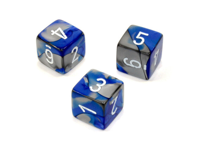 Chessex D6 Dice Gemini Polyhedral Blue-Steel/white d6 w/#s
