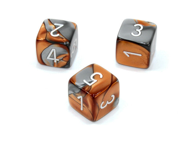 Chessex D6 Dice Gemini Polyhedral Copper-Steel/white d6 w/#s