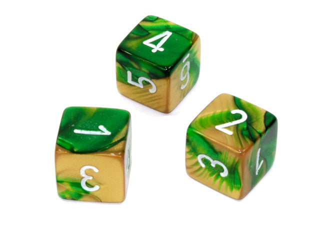 Chessex D6 Dice Gemini Polyhedral Gold-Green/white d6 w/#s