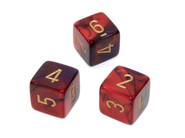 Chessex D6 Dice Gemini Polyhedral Purple-Red/gold d6 w/#s