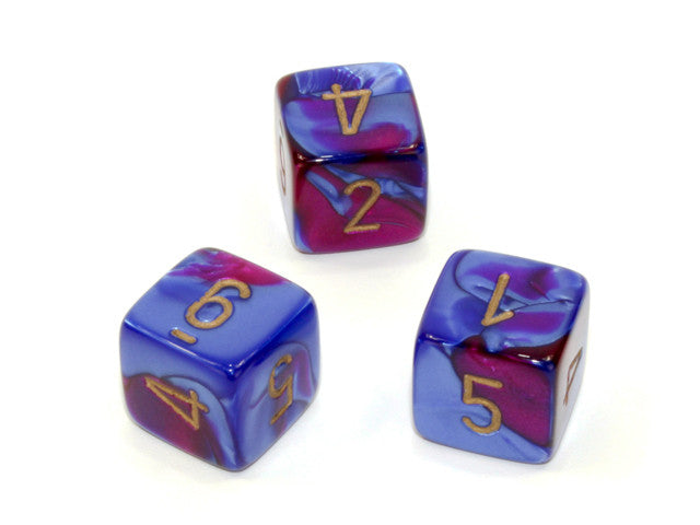 Chessex D6 Dice Gemini Polyhedral Blue-Purple/gold d6 w/#s