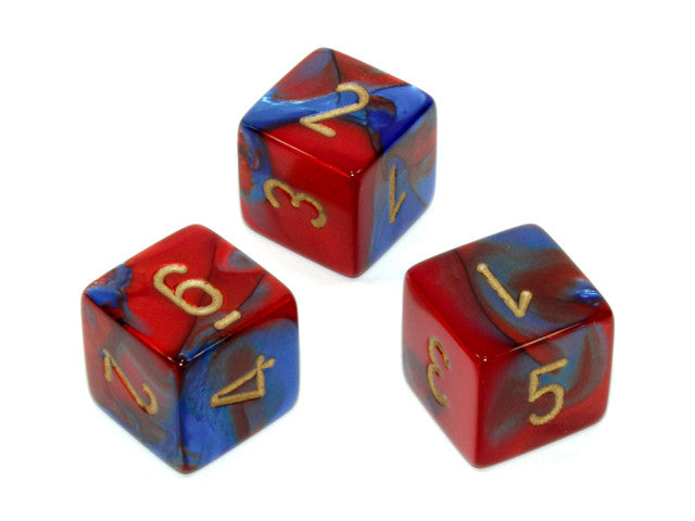 Chessex D6 Dice Gemini Polyhedral Blue-Red/gold d6 w/#s