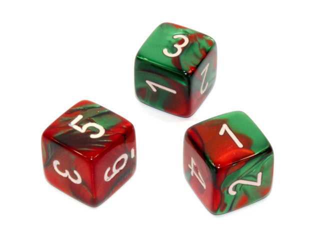 Chessex D6 Dice Gemini Polyhedral Green-Red/white d6 w/#s