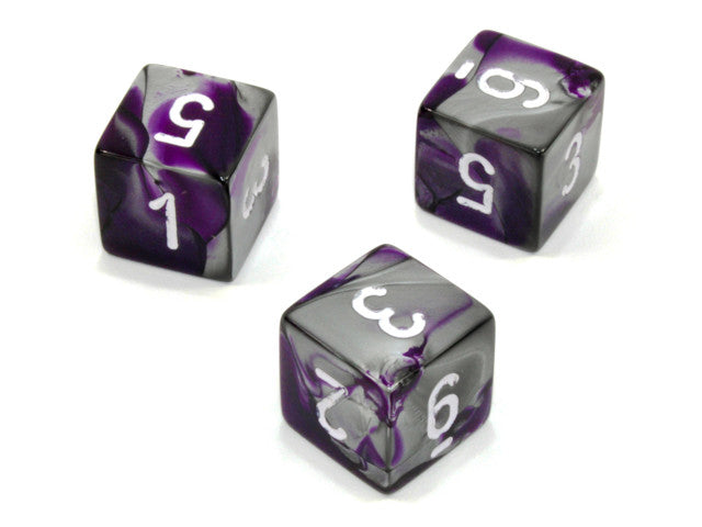 Chessex D6 Dice Gemini Polyhedral Purple-Steel/white d6 w/#s
