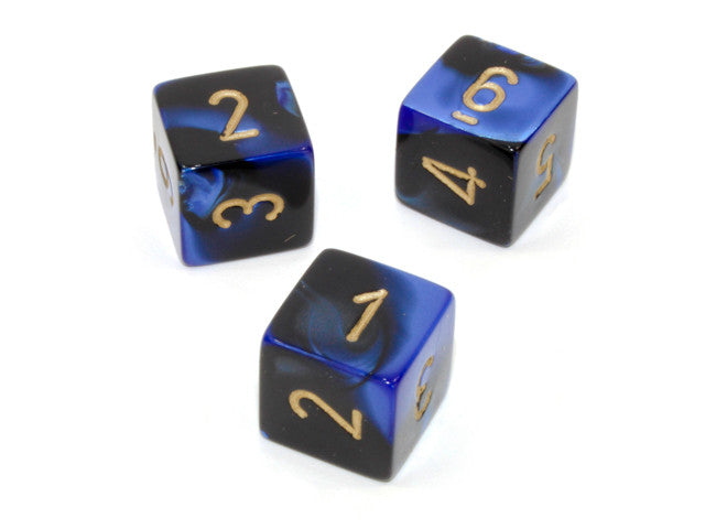 Chessex D6 Dice Gemini Polyhedral Black-Blue/gold d6 w/#s