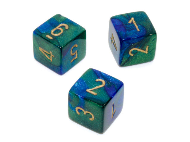 Chessex D6 Dice Gemini Polyhedral Blue-Green/gold d6 w/#s