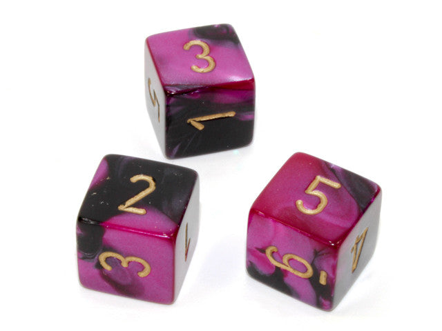Chessex D6 Dice Gemini Polyhedral Black-Purple/gold d6 w/#s