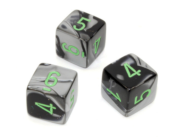 Chessex D6 Dice Gemini Polyhedral Black-Grey/green d6 w/#s