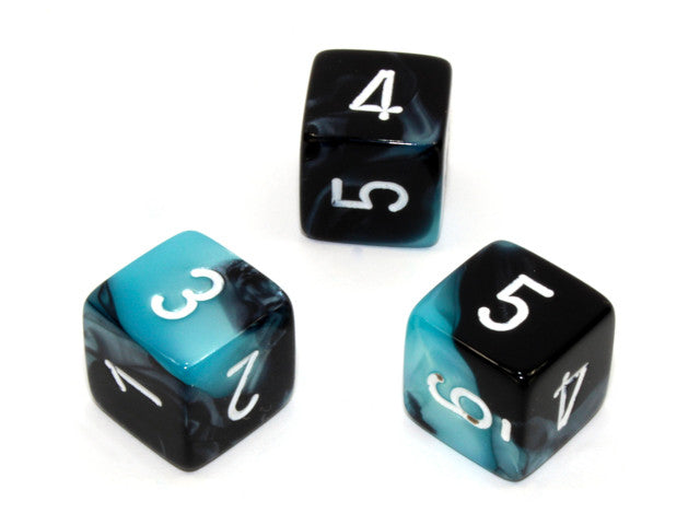 Chessex D6 Dice Gemini Polyhedral Black-Shell/white d6 w/#s