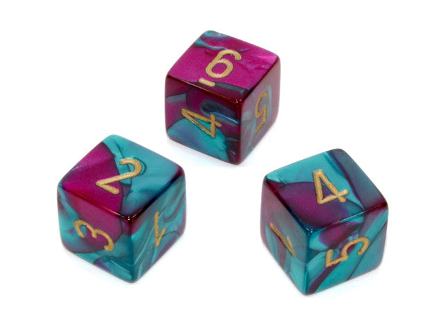 Chessex D6 Dice Gemini Polyhedral Purple-Teal/gold d6 w/#s