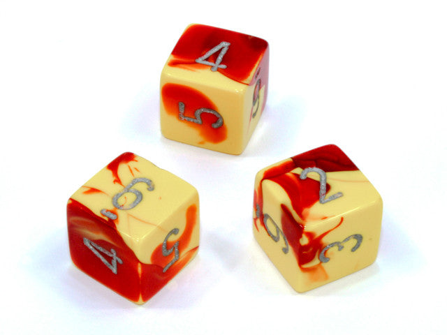Chessex D6 Dice Gemini Polyhedral Red-Yellow/silver d6 w/#s