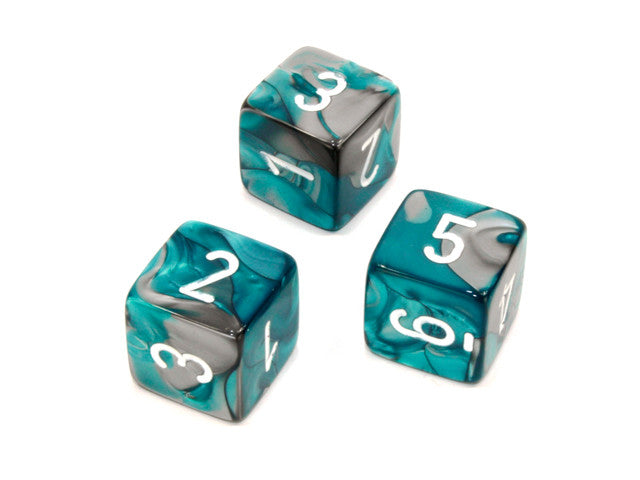 Chessex D6 Dice Gemini Polyhedral Steel-Teal/white d6 w/#'s