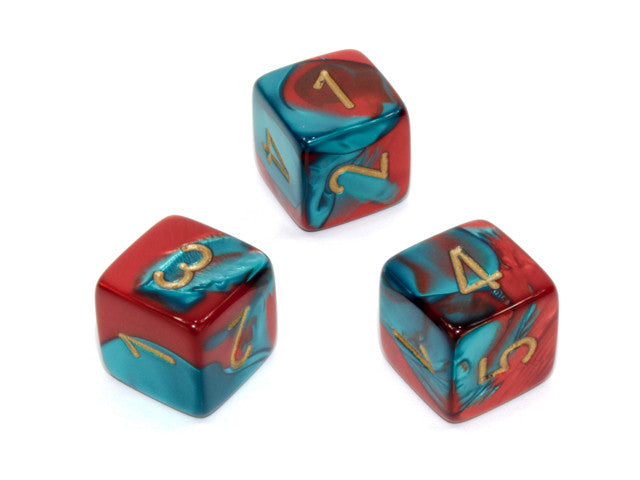 Chessex D6 Dice Gemini Polyhedral Red-Teal/gold d6
