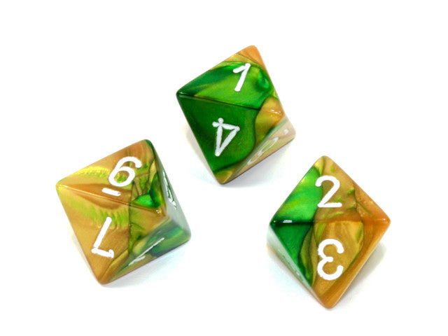 Chessex D8 Dice Gemini Polyhedral Gold-Green/white d8