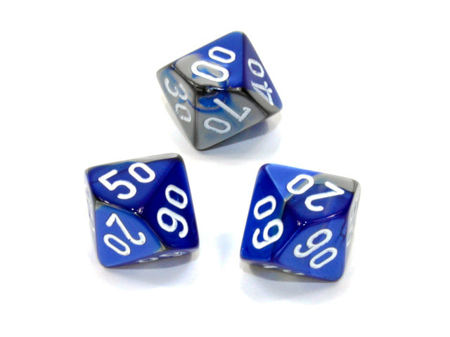 Chessex Tens 10 Dice Gemini Polyhedral Blue-Steel/white Tens 10