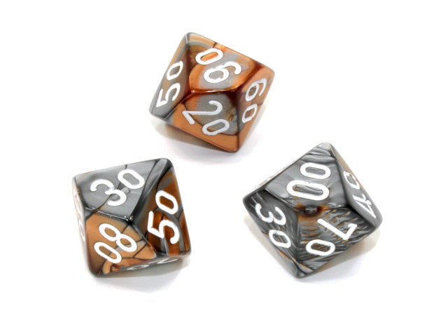Chessex Tens 10 Dice Gemini Polyhedral Copper-Steel/white Tens 10