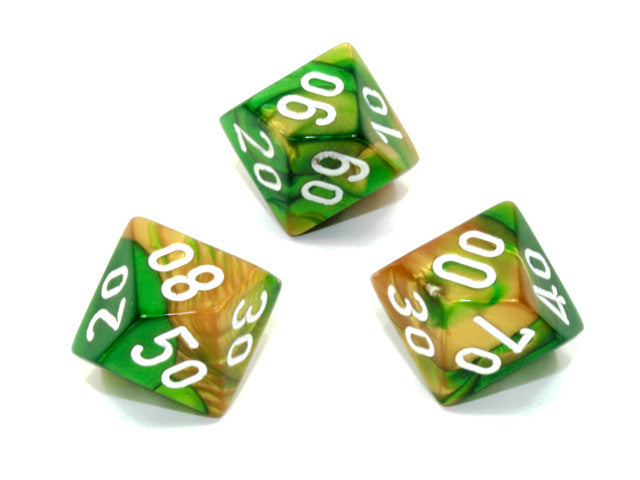 Chessex Tens 10 Dice Gemini Polyhedral Gold-Green/white Tens 10