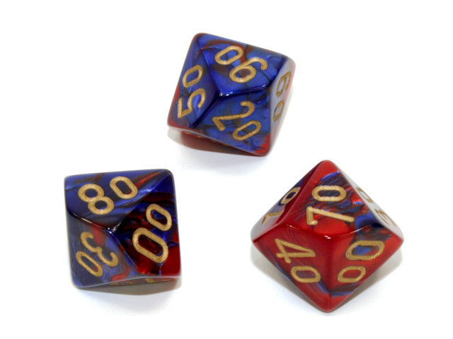 Chessex Tens 10 Dice Gemini Polyhedral Blue-Red/gold Tens 10