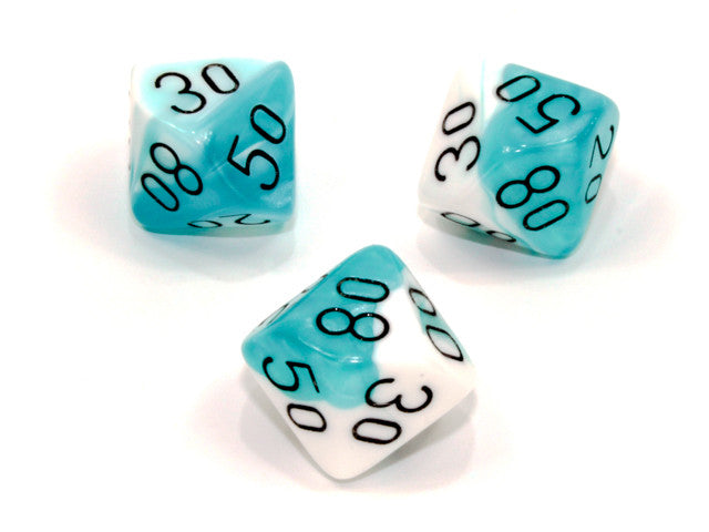 Chessex Tens 10 Dice Gemini Polyhedral Teal-White/black Tens 10