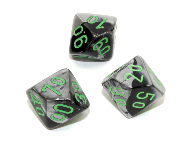 Chessex Tens 10 Dice Gemini Polyhedral Black-Grey/green Tens 10